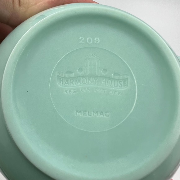 Harmony House #209 Melmac 3 Piece Lot Spout Creamer & Sugar Bowl W Lid Set Blue - Picture 2 of 6